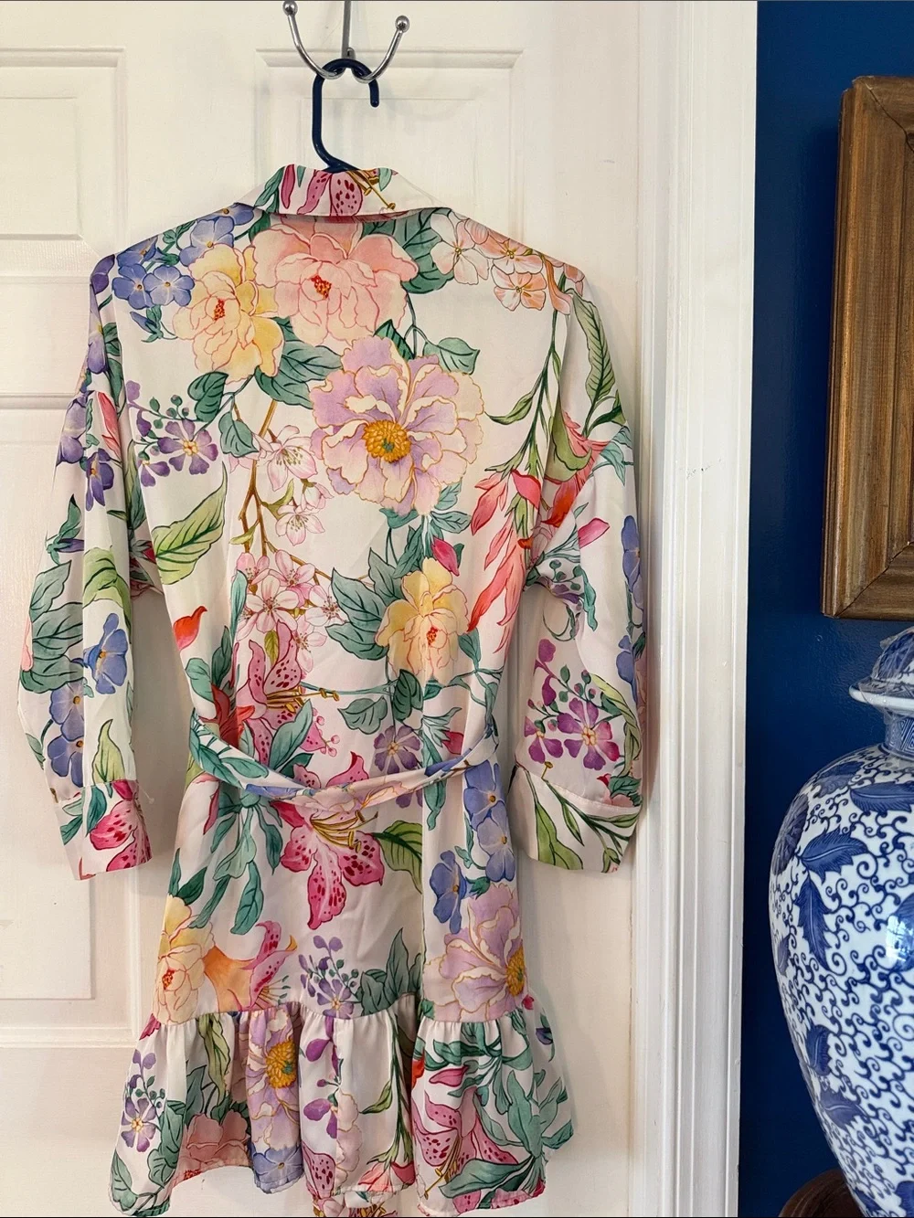 Zara Pink Floral Button-Up Flowy Polyester Dress Size Medium